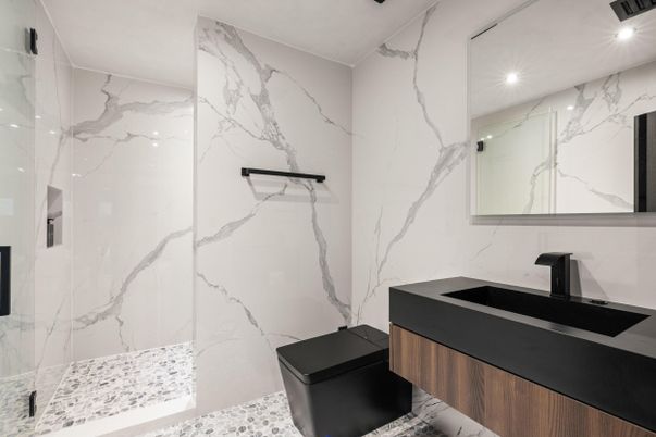 Bathroom, Interior, Marble Walls, Recessed Lighting