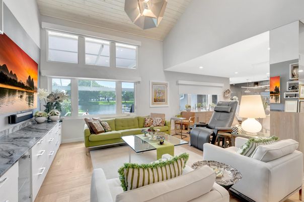 Interior, Kitchen, Living room, Pendant Lights, Recessed Lighting, Wood Texture Flooring
