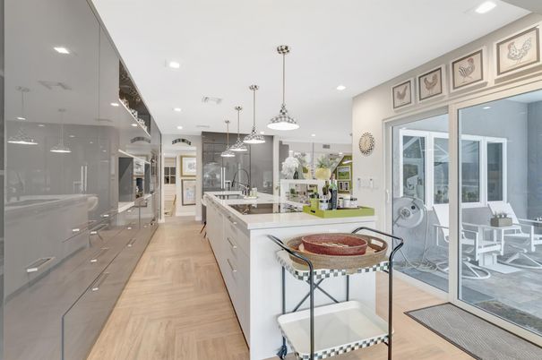 Interior, Kitchen, Pendant Lights, Recessed Lighting, Wood Texture Flooring