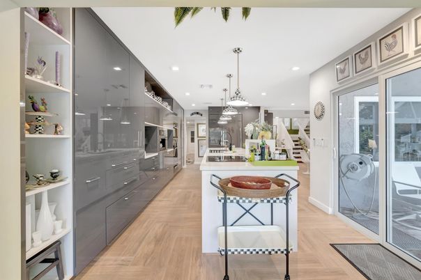 Interior, Kitchen, Pendant Lights, Recessed Lighting, Wood Texture Flooring