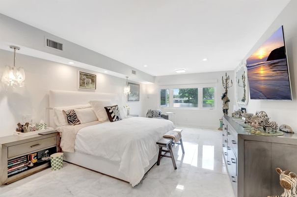Bedroom, Interior, Marble, Pendant Lights, Recessed Lighting