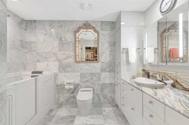 Bathroom, Dual Sink Vanities, Interior, Marble, Marble Walls