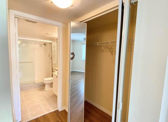 Bathroom, Glass Shower, Interior, Walk-in Closets, Wood Texture Flooring