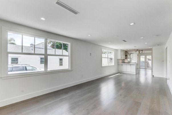 Empty room, Interior, Pendant Lights, Recessed Lighting, Wood Texture Flooring