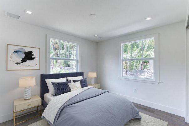 Bedroom, Interior, Recessed Lighting, Wood Texture Flooring