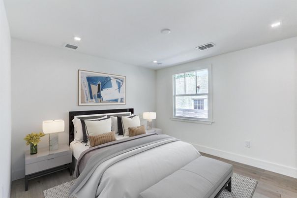 Bedroom, Interior, Recessed Lighting, Wood Texture Flooring
