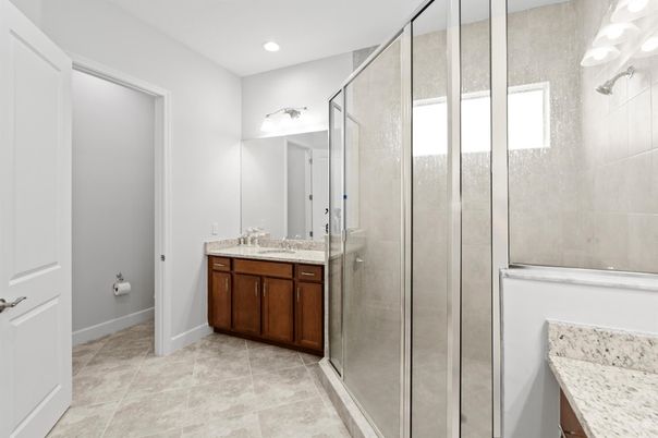 Bathroom, Glass Shower, Interior, Recessed Lighting