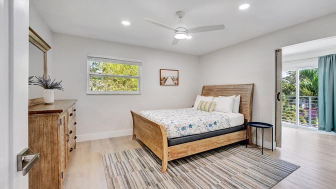 Bedroom, Interior, Recessed Lighting, Wood Texture Flooring