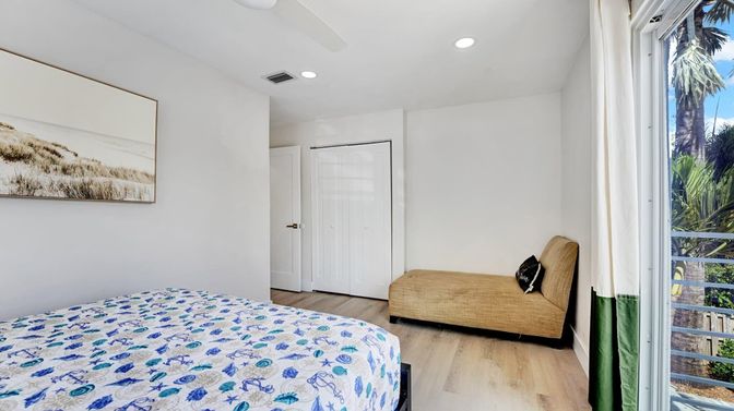 Bedroom, Interior, Recessed Lighting, Wood Texture Flooring