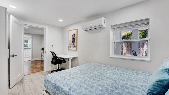 Bedroom, Home Office, Interior, Recessed Lighting, Wood Texture Flooring