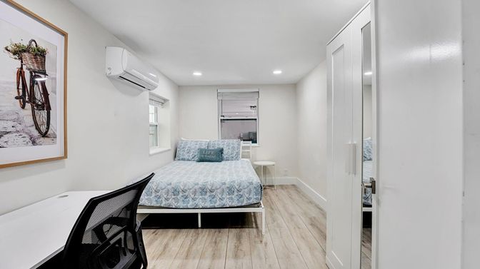 Bedroom, Interior, Recessed Lighting, Wood Texture Flooring