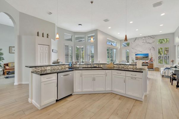 Interior, Kitchen, Pendant Lights, Recessed Lighting, Wood Texture Flooring