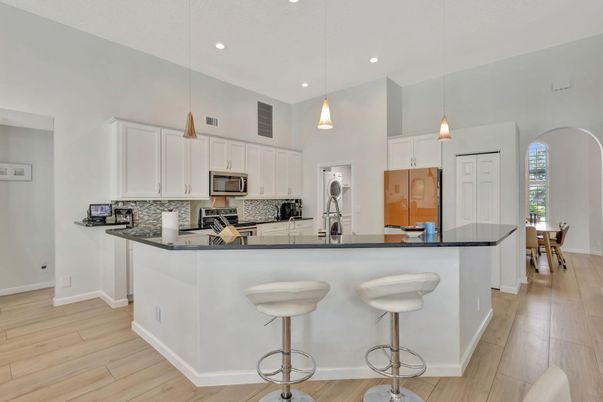 Interior, Kitchen, Pendant Lights, Recessed Lighting, Wood Texture Flooring