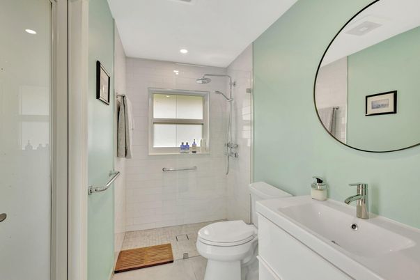 Bathroom, Glass Shower, Interior, Recessed Lighting