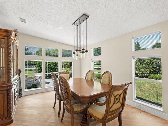 Dining room, Interior, Pendant Lights, Wood Texture Flooring