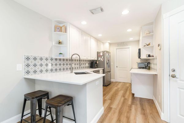 Interior, Kitchen, Recessed Lighting, Wood Texture Flooring