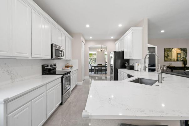 Chandelier, Interior, Kitchen, Pendant Lights, Recessed Lighting, Stainless Steel Appliances