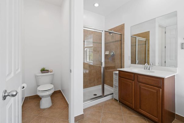 Bathroom, Glass Shower, Interior, Recessed Lighting