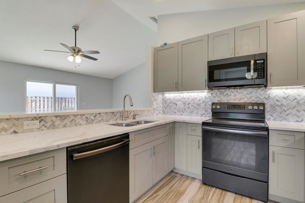 Interior, Kitchen, Stainless Steel Appliances, Wood Texture Flooring