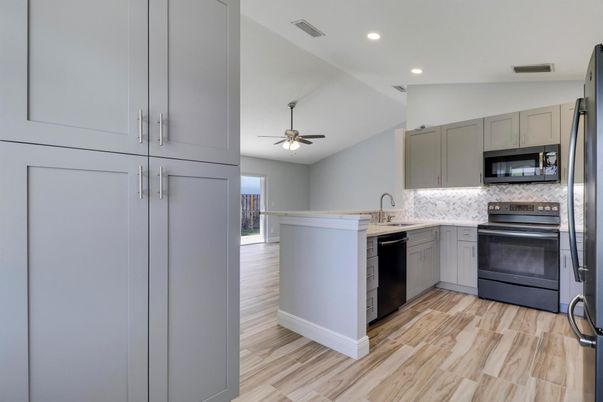 Interior, Kitchen, Recessed Lighting, Wood Texture Flooring