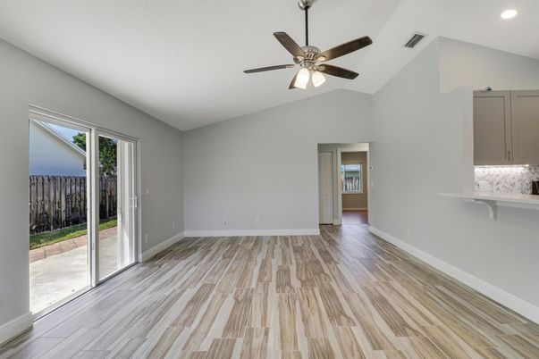 Empty room, Interior, Recessed Lighting, Wood Texture Flooring