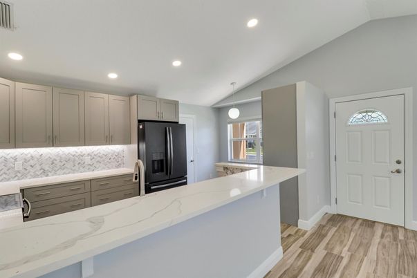 Interior, Kitchen, Recessed Lighting, Wood Texture Flooring