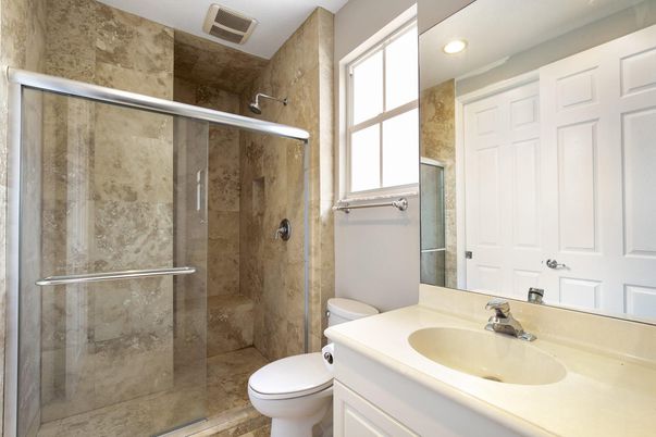 Bathroom, Glass Shower, Interior, Recessed Lighting