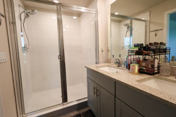 Bathroom, Dual Sink Vanities, Glass Shower, Interior, Recessed Lighting
