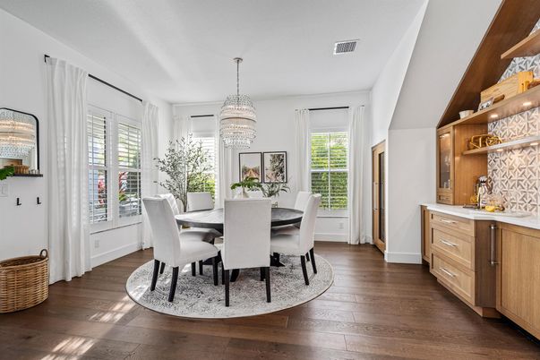 Chandelier, Dining room, Interior, Wood Texture Flooring