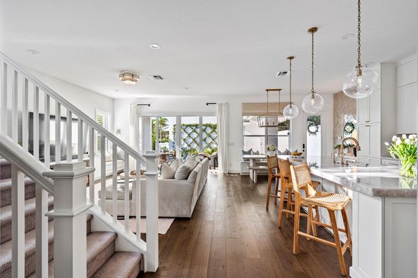 Interior, Kitchen, Living room, Pendant Lights, Recessed Lighting, Wood Texture Flooring