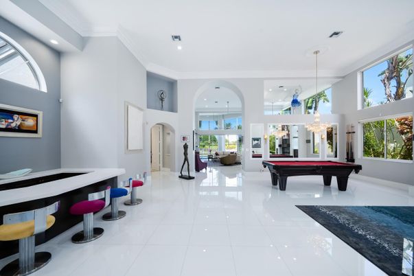 Billiard Table, Chandelier, Game Room, Interior, Pendant Lights, Recessed Lighting