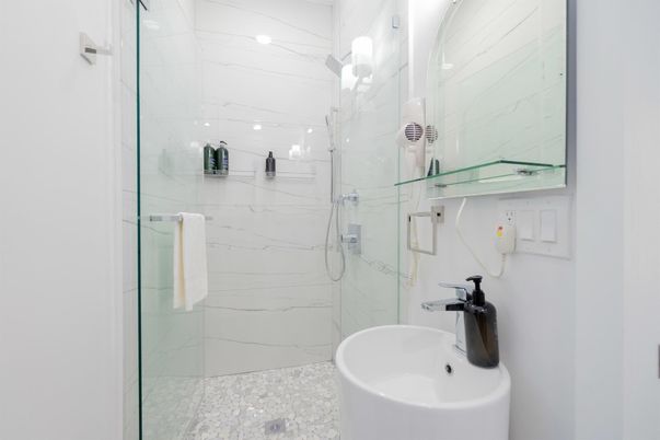 Bathroom, Glass Shower, Interior, Marble Walls