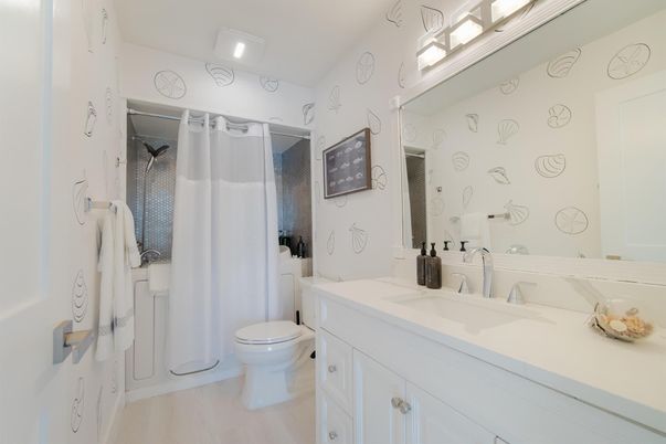 Bathroom, Interior, Recessed Lighting, Wood Texture Flooring