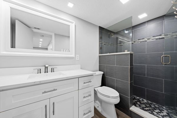 Bathroom, Glass Shower, Interior, Recessed Lighting