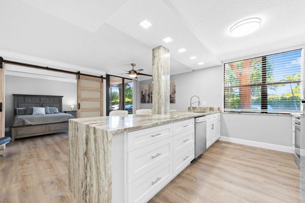 Bedroom, Interior, Kitchen, Recessed Lighting, Wood Texture Flooring