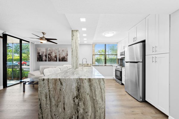 Interior, Kitchen, Living room, Recessed Lighting, Wood Texture Flooring