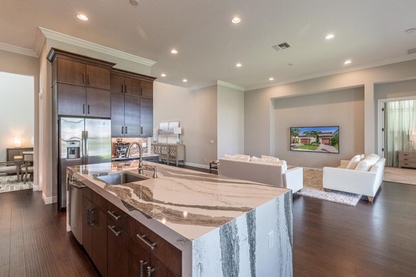Interior, Kitchen, Living room, Recessed Lighting, Stainless Steel Appliances, Wood Texture Flooring