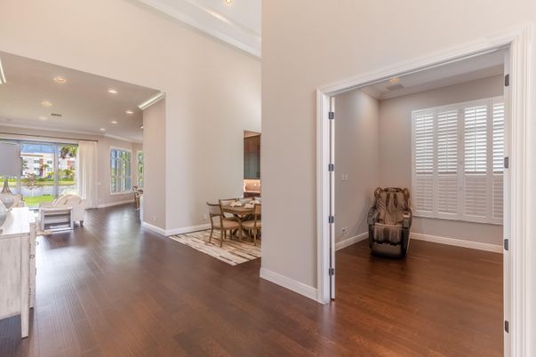 Dining room, Interior, Recessed Lighting, Wood Texture Flooring