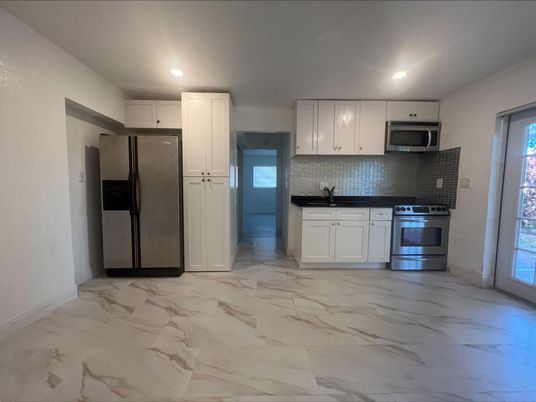 Interior, Kitchen, Marble, Recessed Lighting, Stainless Steel Appliances