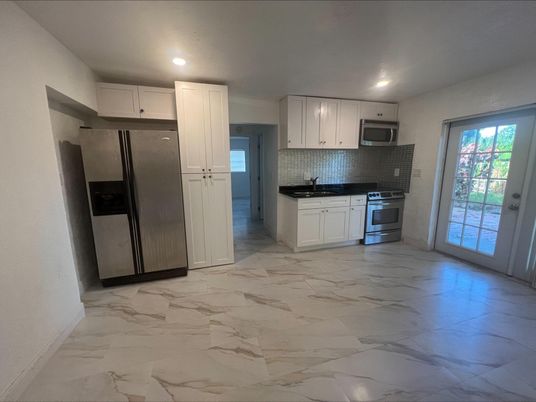 Interior, Kitchen, Marble, Recessed Lighting, Stainless Steel Appliances