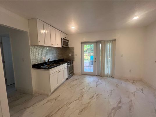 Interior, Kitchen, Marble, Recessed Lighting, Stone Walls