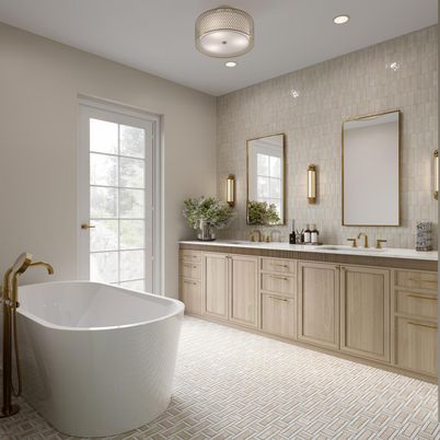 Bathroom, Dual Sink Vanities, Free Standing Baths, Interior, Recessed Lighting