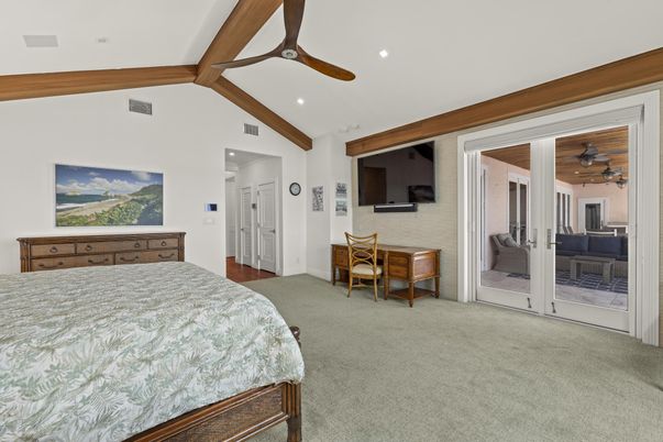 Bedroom, Interior, Recessed Lighting, Wooden Beams