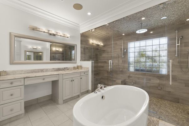Bathroom, Dual Sink Vanities, Free Standing Baths, Glass Shower, Interior, Recessed Lighting