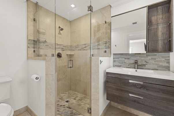 Bathroom, Glass Shower, Interior, Recessed Lighting