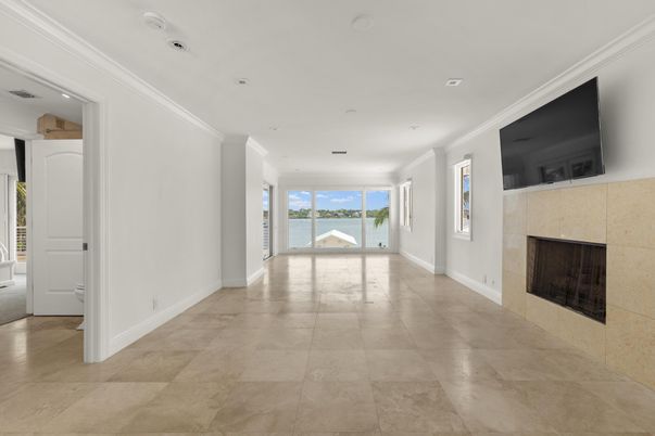 Empty room, Fireplace, Interior, Recessed Lighting, Water
