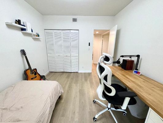 Bedroom, Home Office, Interior, Recessed Lighting, Wood Texture Flooring