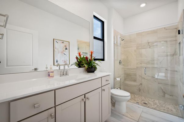 Bathroom, Glass Shower, Interior, Marble Walls, Recessed Lighting