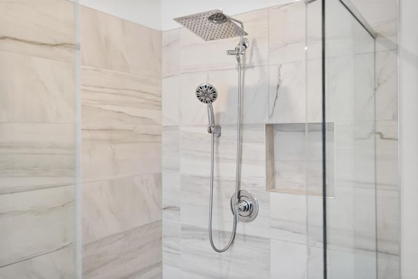 Bathroom, Glass Shower, Interior, Marble Walls
