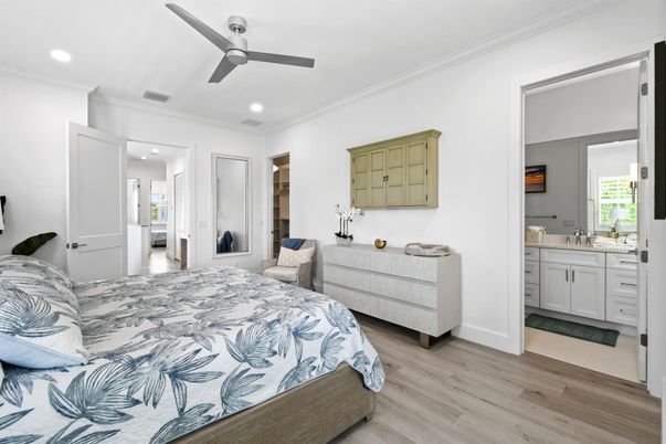 Bedroom, Interior, Recessed Lighting, Wood Texture Flooring